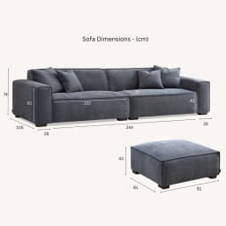 3 seater sofa with footstool dimensions