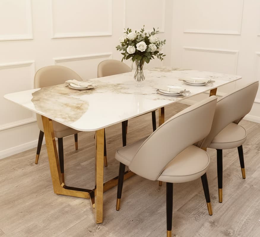 Gold Dining Table with Stone Top