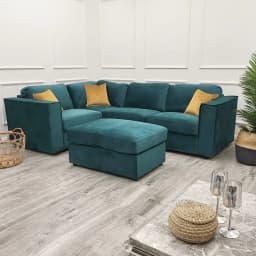 corner cushion sofa in teal green