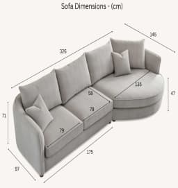 curved chaise sofa with dimensions