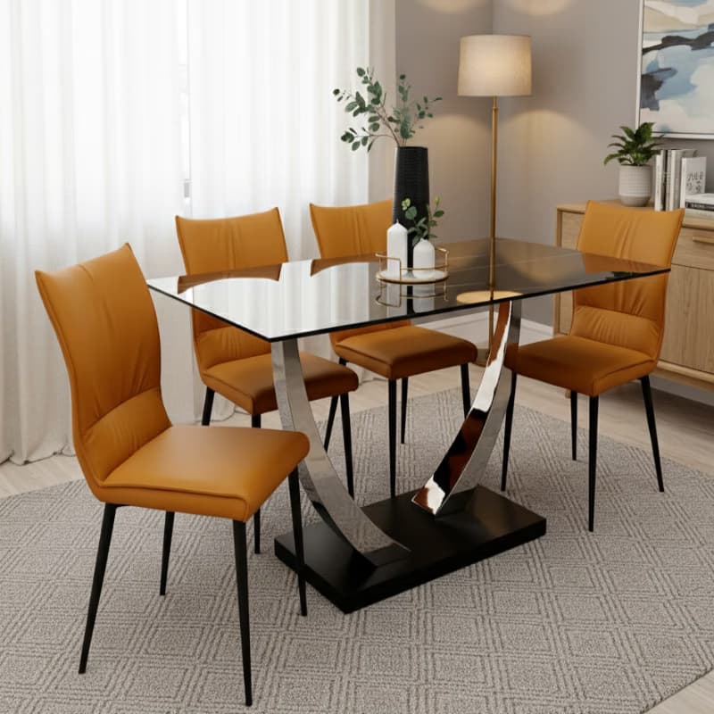 Stone Top Dining Table with 4 Flora Chairs