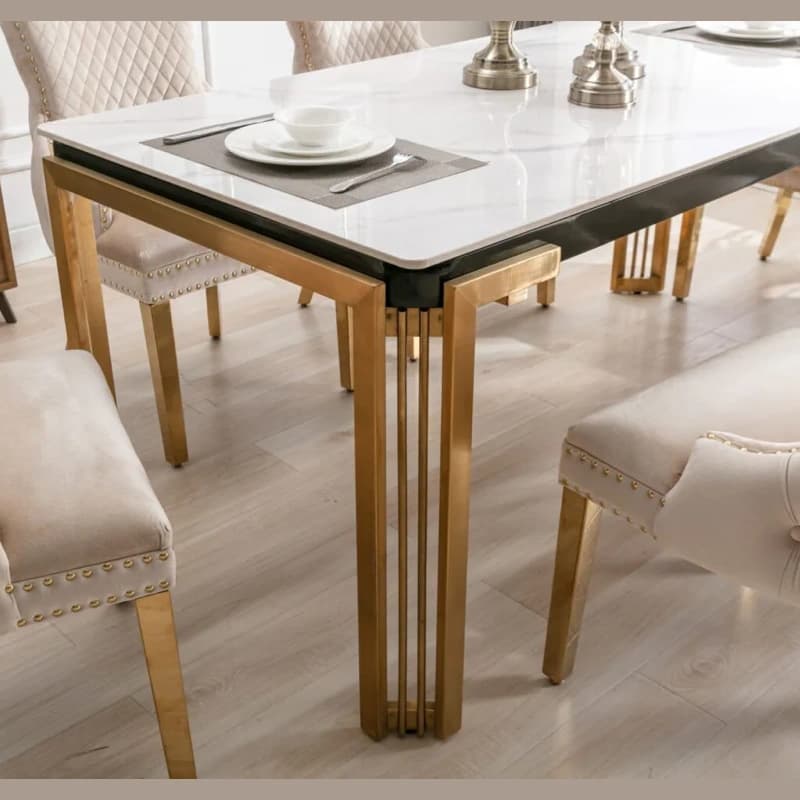 Marble Cream and Gold Dining Table