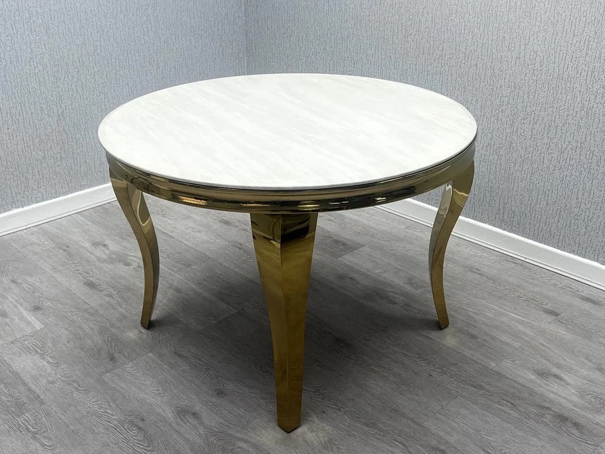 Round Cream Dining Table - Gold Finish