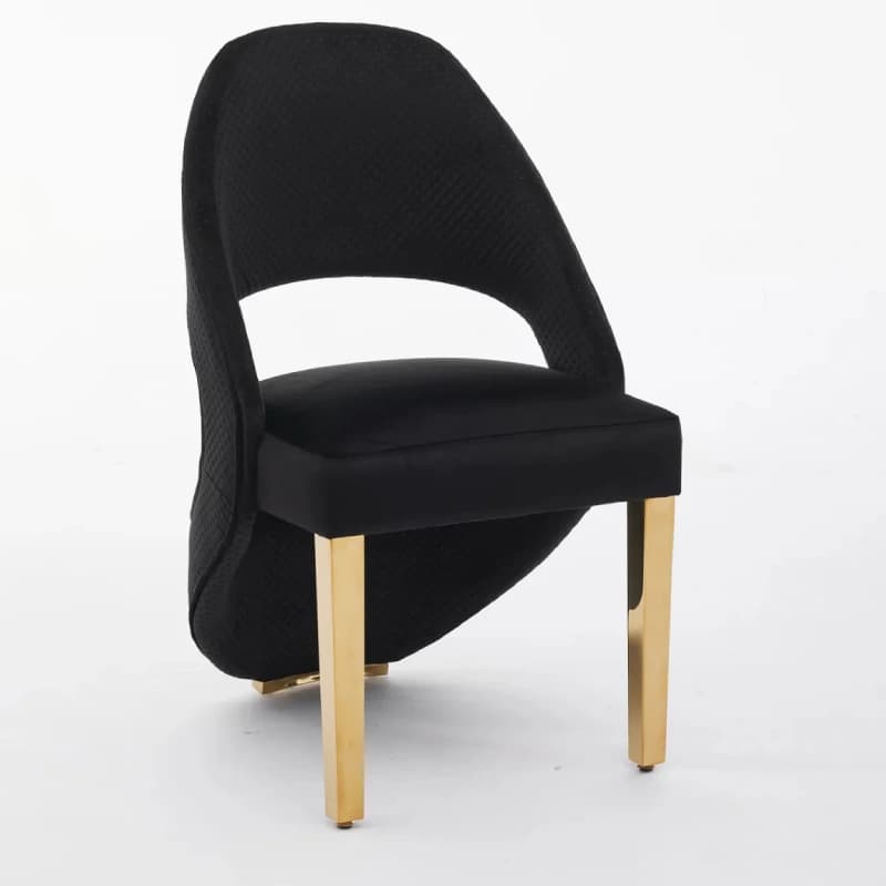 Black Plush Velvet Dining Chairs - with gold legs
