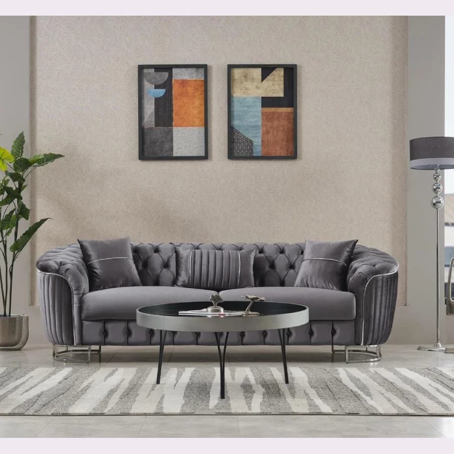 Grey Velvet Sofa Set