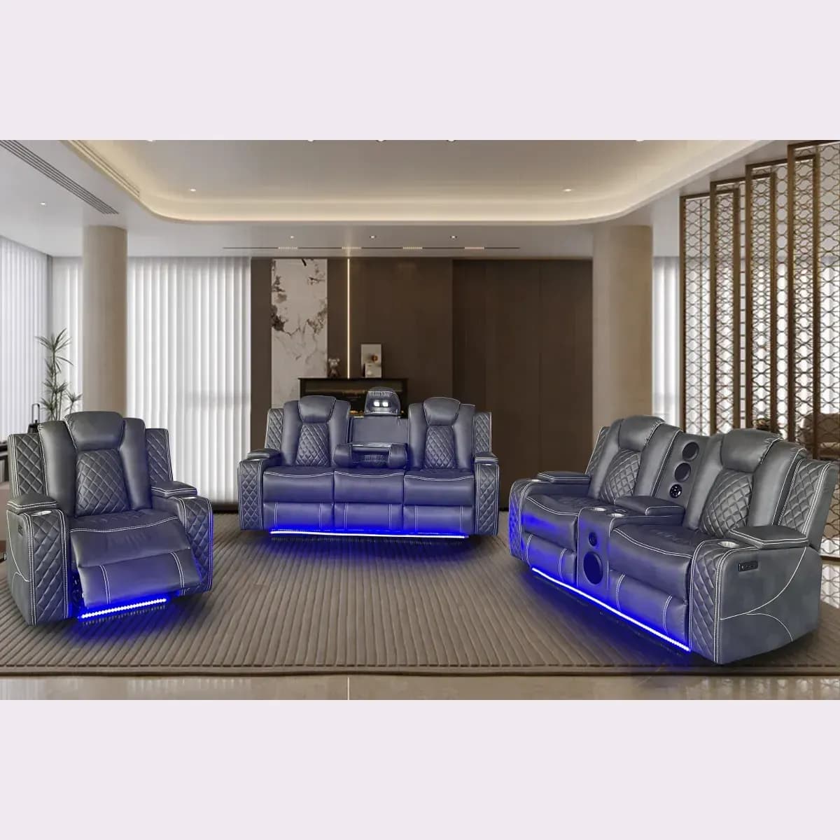 Grey Leather Recliner Sofa