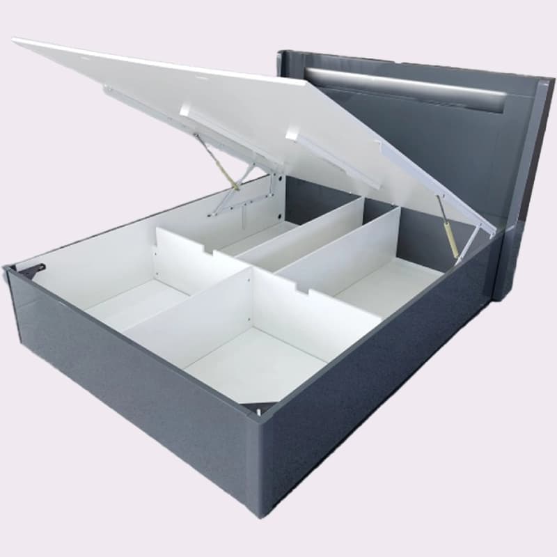 Grey Fabric Ottoman Bed with LED Lights- Double Size